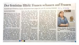 GZ 06.06.24 Bericht in der Goslar'schen Zeitung Ausstellung im Kreishaus Goslar: „Der feminine Blick – Frauen sehen Frauen“